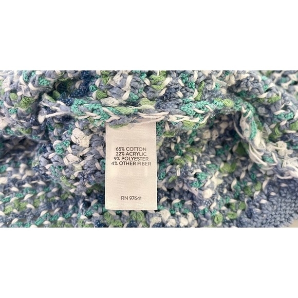 J.Jill Large Hooded Knit Sweater Blue Green White Textured Relaxed Fit Boho Cosy - Picture 8 of 8